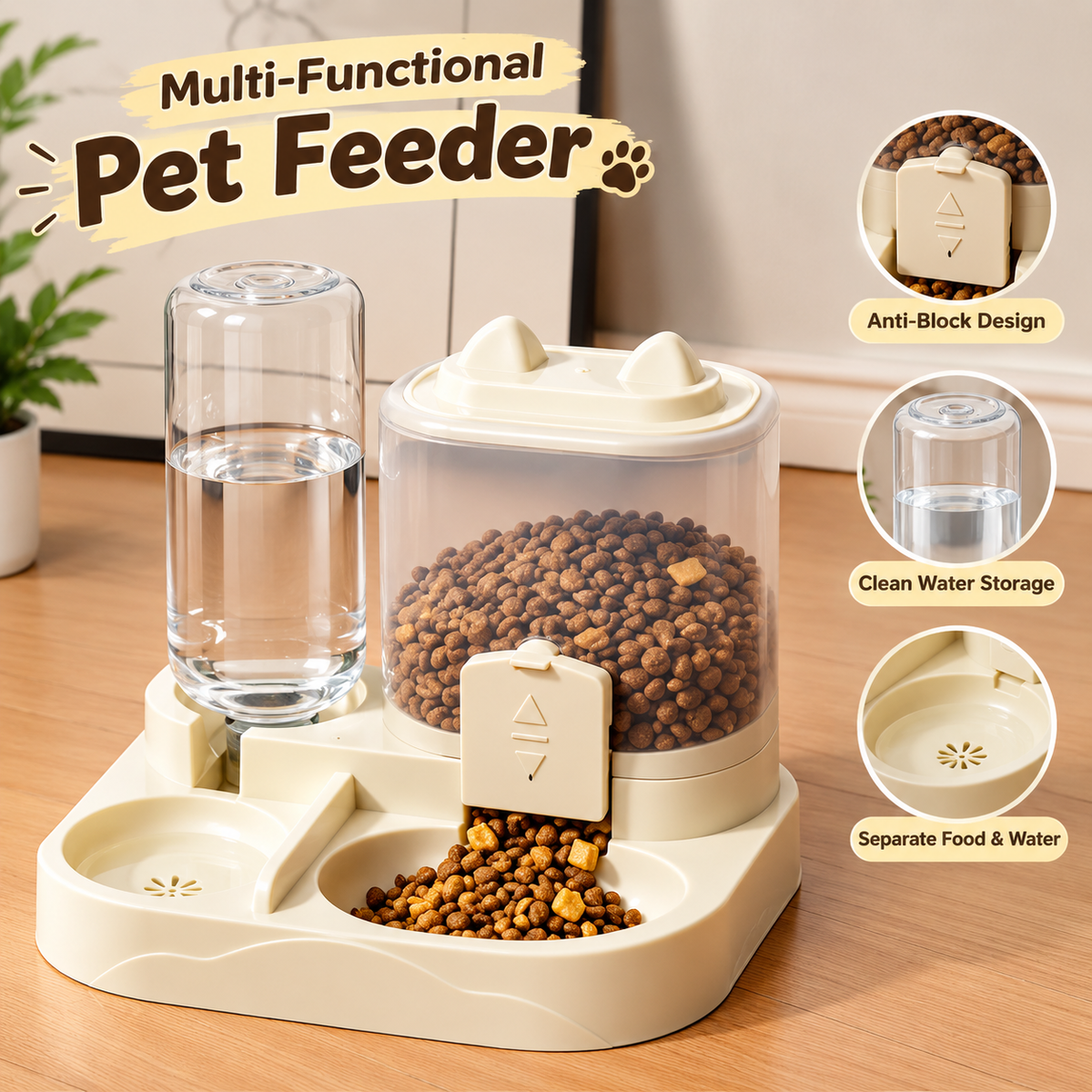 2-in-1 Automatic Pet Feeder & Water Dispenser Large Capacity
