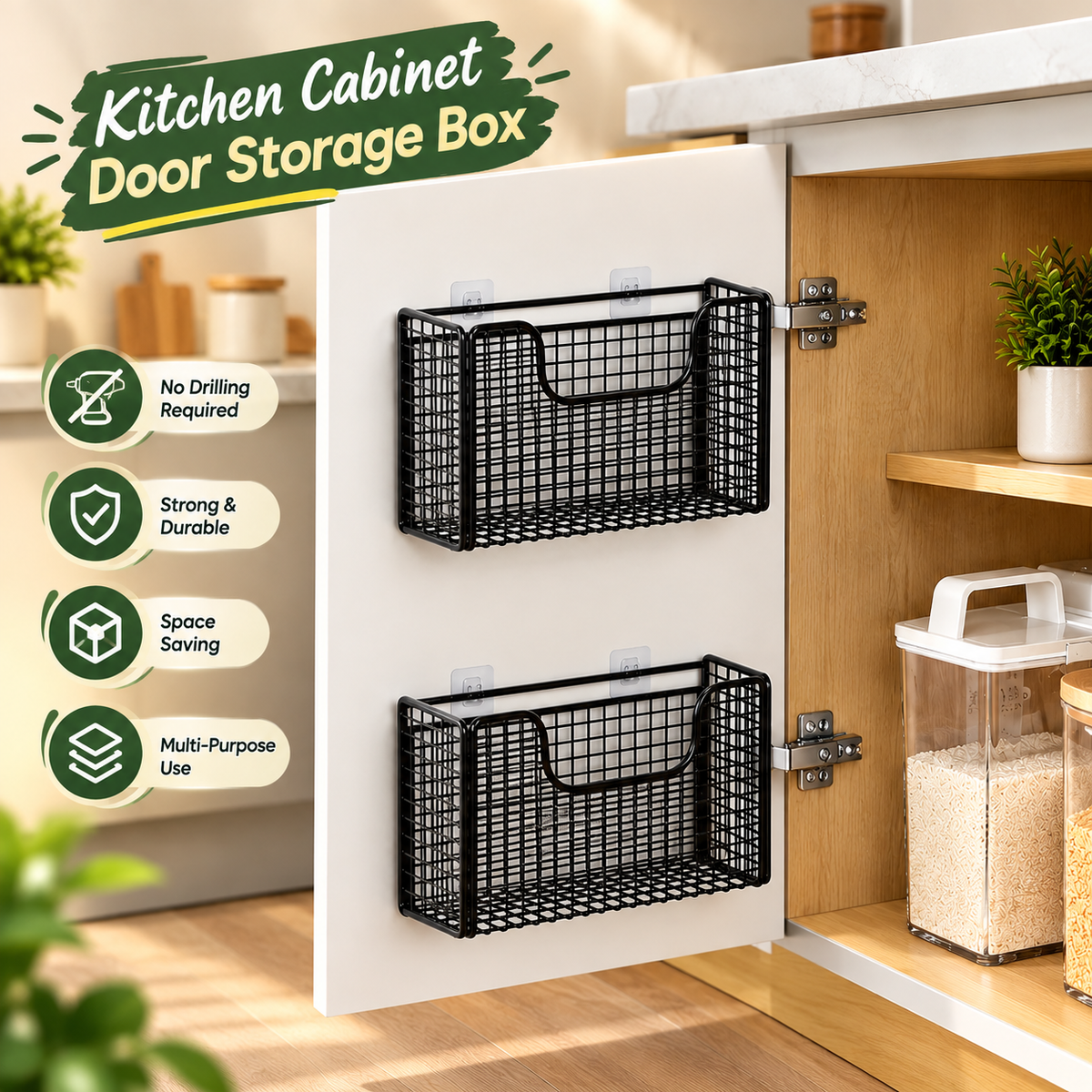 Kitchen Cabinet Door Storage Basket No Drilling Organizer