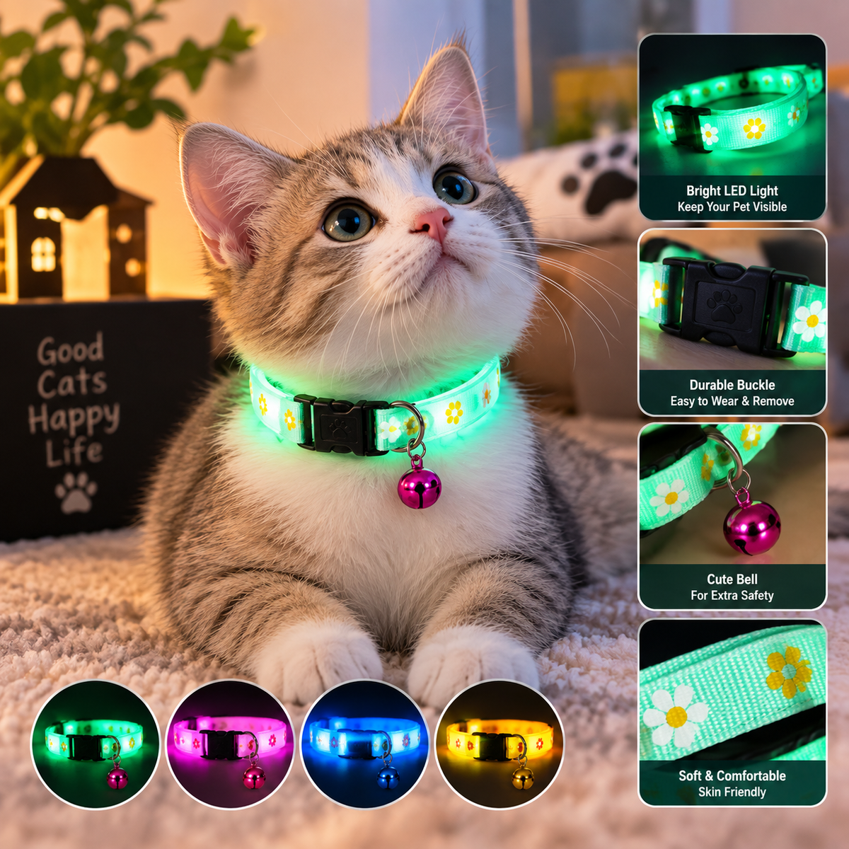 Glow Cat Collar with Bell